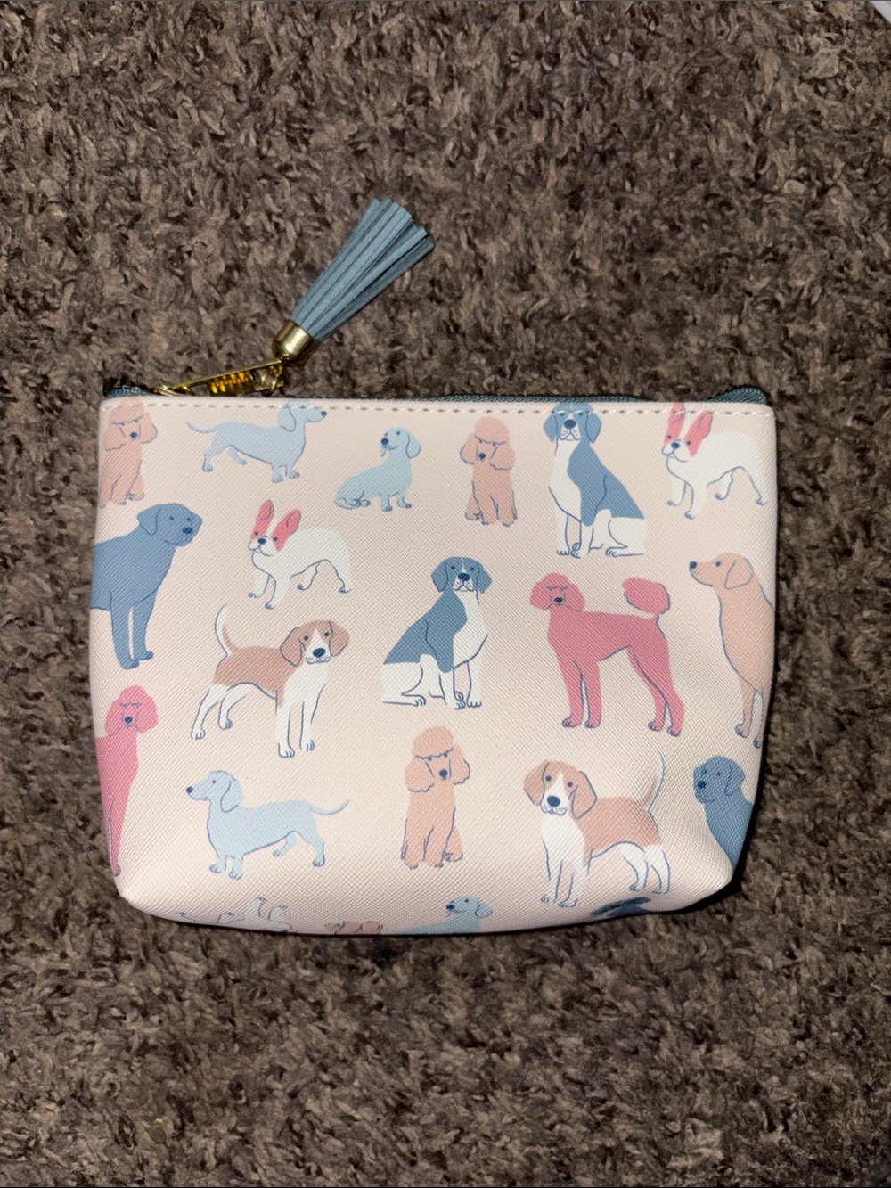 Playful Dog Print Zipper Pouch - Pink & Blue